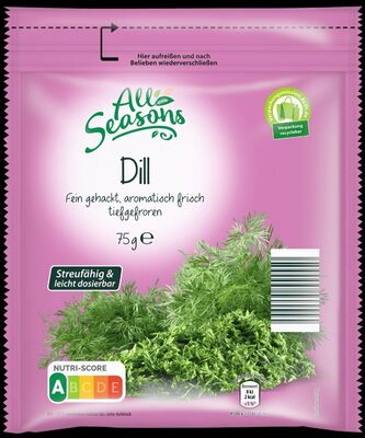 ALDI ALL SEASONS Tk- GEWÜRZE KRÄUTER Dill, fein gehackt Aus der Tiefkühlung 0.85 Beutel 1kg 12.67€ 2024 0,95€ 1kg 12,67€